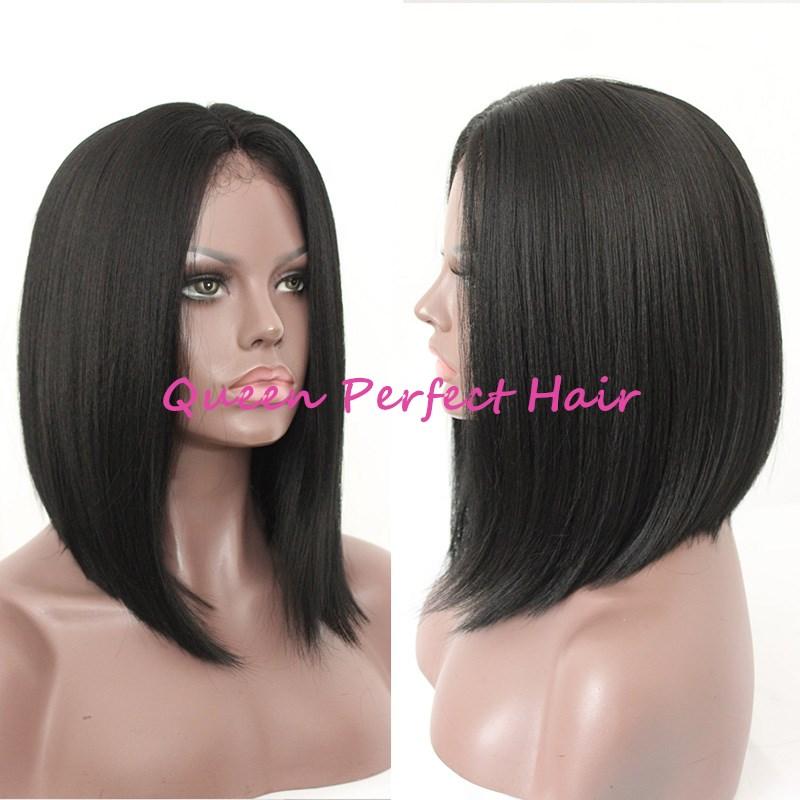 Natural Soft Short Straight Bob Black Color #1 Synthetic Lace Front Wig, showcasing a sleek bob style with realistic baby hair.