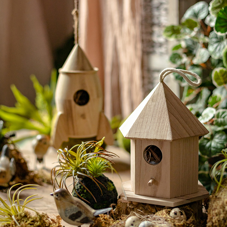 Natural Solid Wood Bird's Nest made from Paulownia wood with hemp rope, showcasing rustic charm and eco-friendly design.