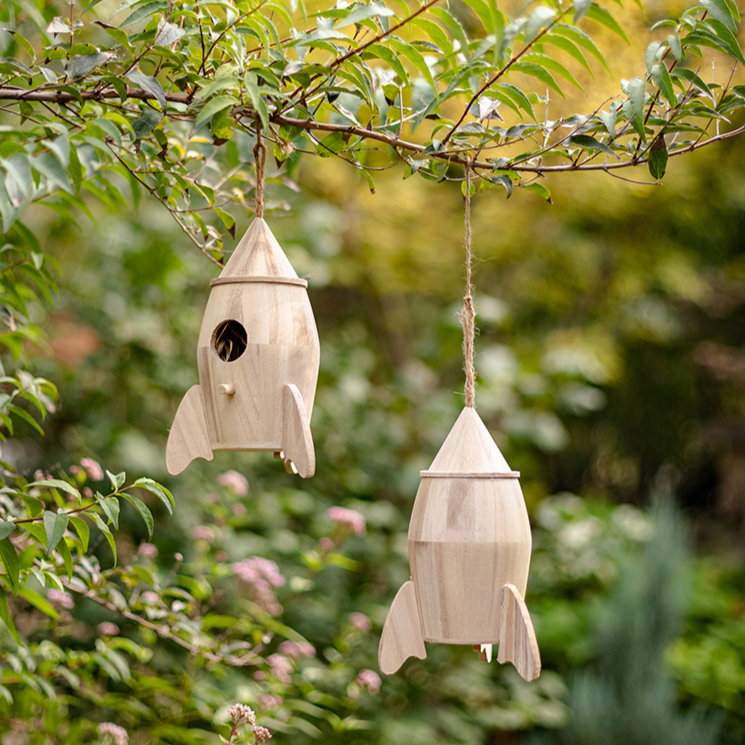 Natural Solid Wood Bird's Nest made from Paulownia wood with hemp rope, showcasing rustic charm and eco-friendly design.