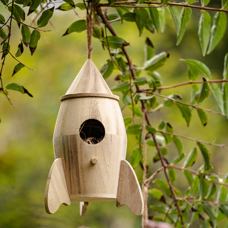 Natural Solid Wood Bird's Nest made from Paulownia wood with hemp rope, showcasing rustic charm and eco-friendly design.