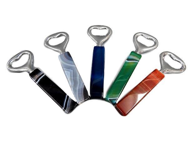 Natural Stone Trim Agate Bottle Opener featuring a sleek design with colorful agate stone trim, perfect for entertaining.