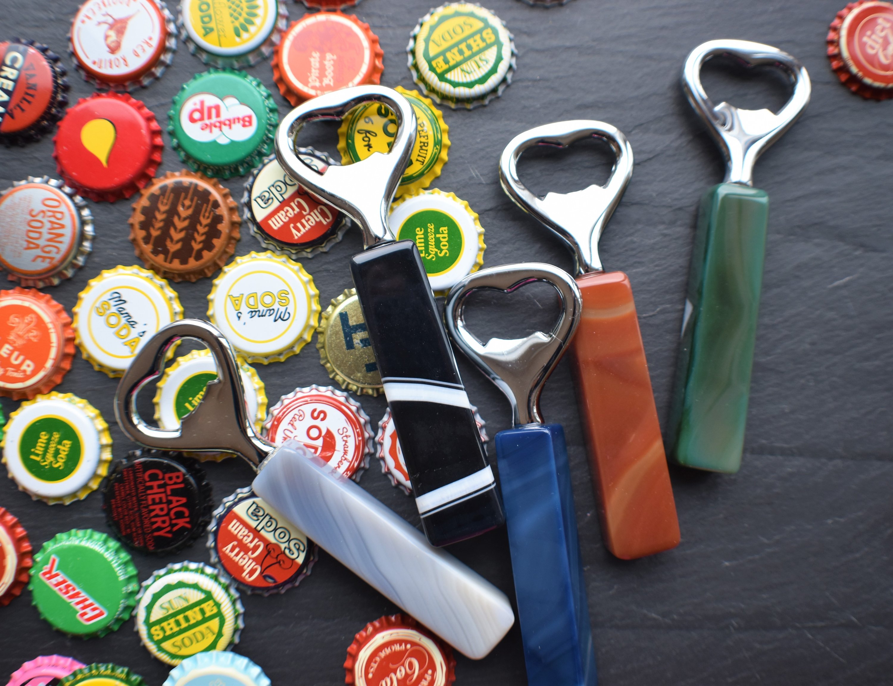 Natural Stone Trim Agate Bottle Opener featuring a sleek design with colorful agate stone trim, perfect for entertaining.