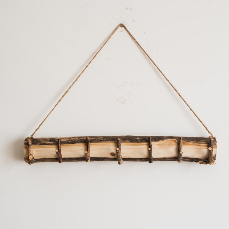 Natural Wood Wall Hook made from birch wood with hemp rope, showcasing a khaki and natural color finish.