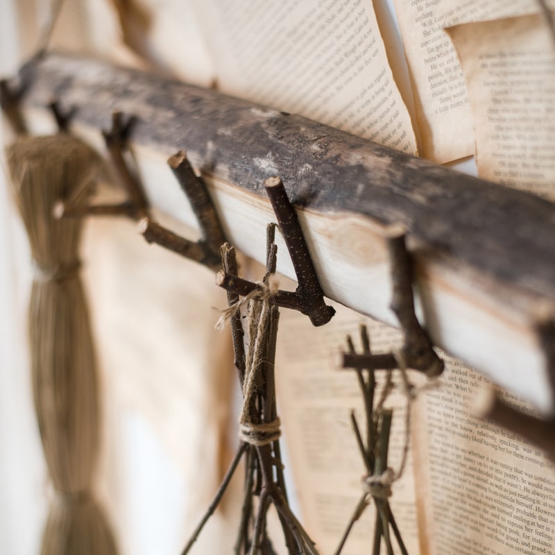 Natural Wood Wall Hook made from birch wood with hemp rope, showcasing a khaki and natural color finish.