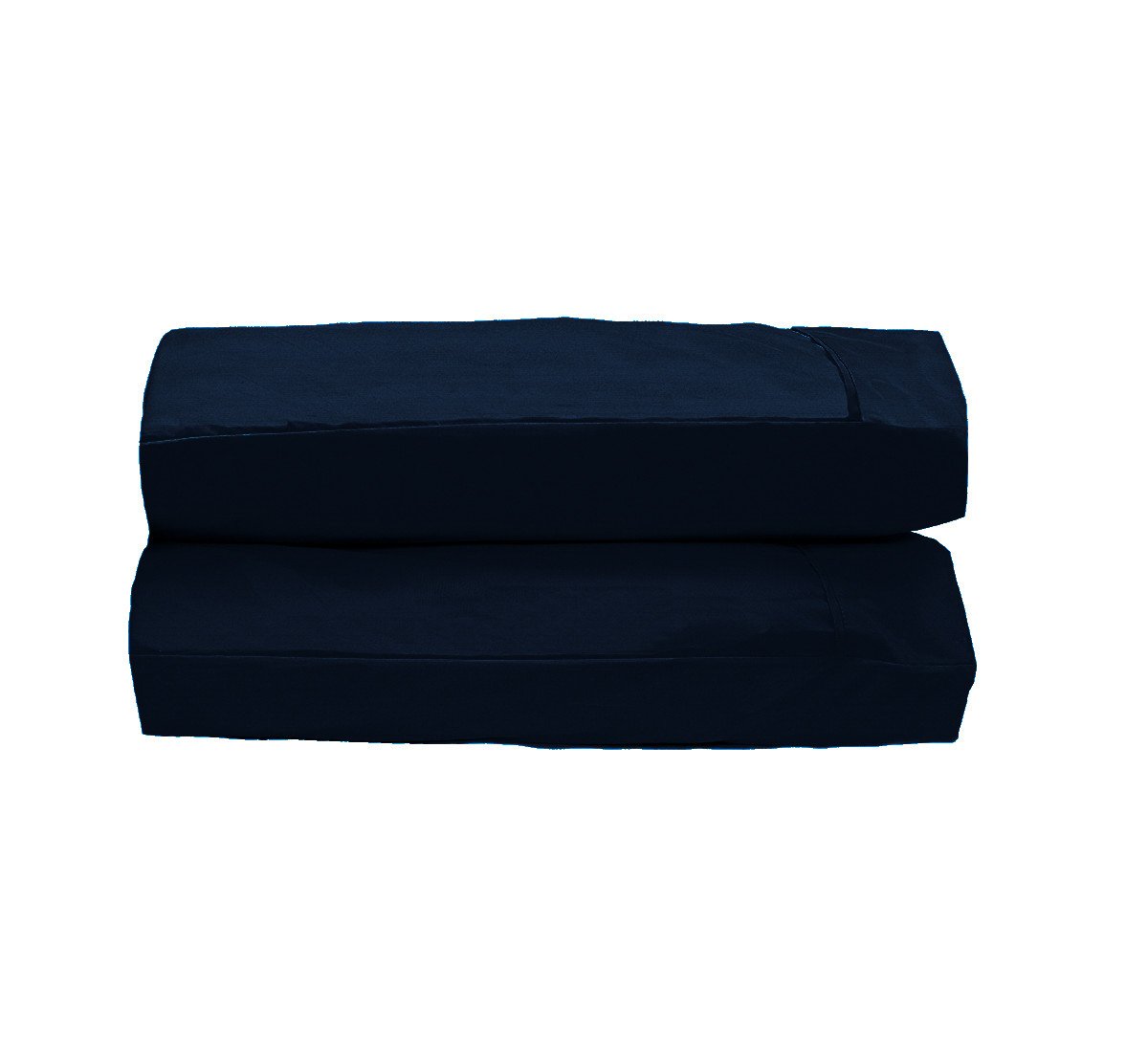 Set of two navy pillowcases made from soft brushed microfiber, showcasing their luxurious texture and deep color.