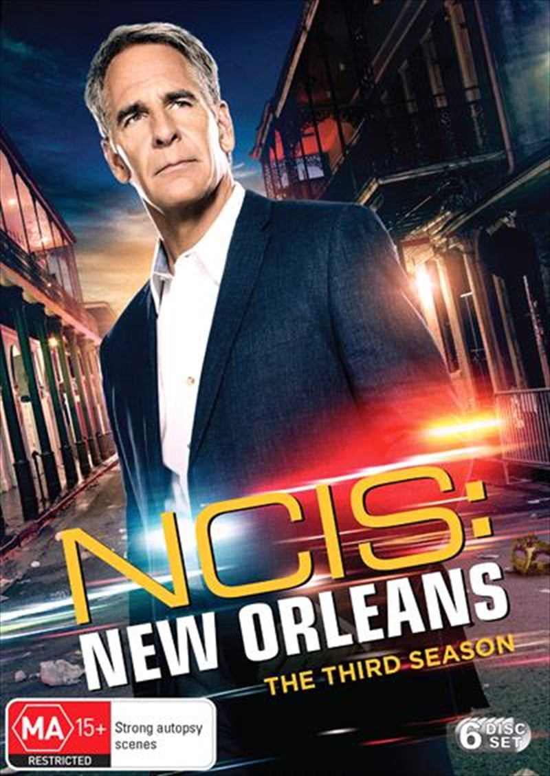 NCIS - New Orleans - Season 3 DVD cover featuring main characters and vibrant New Orleans backdrop.