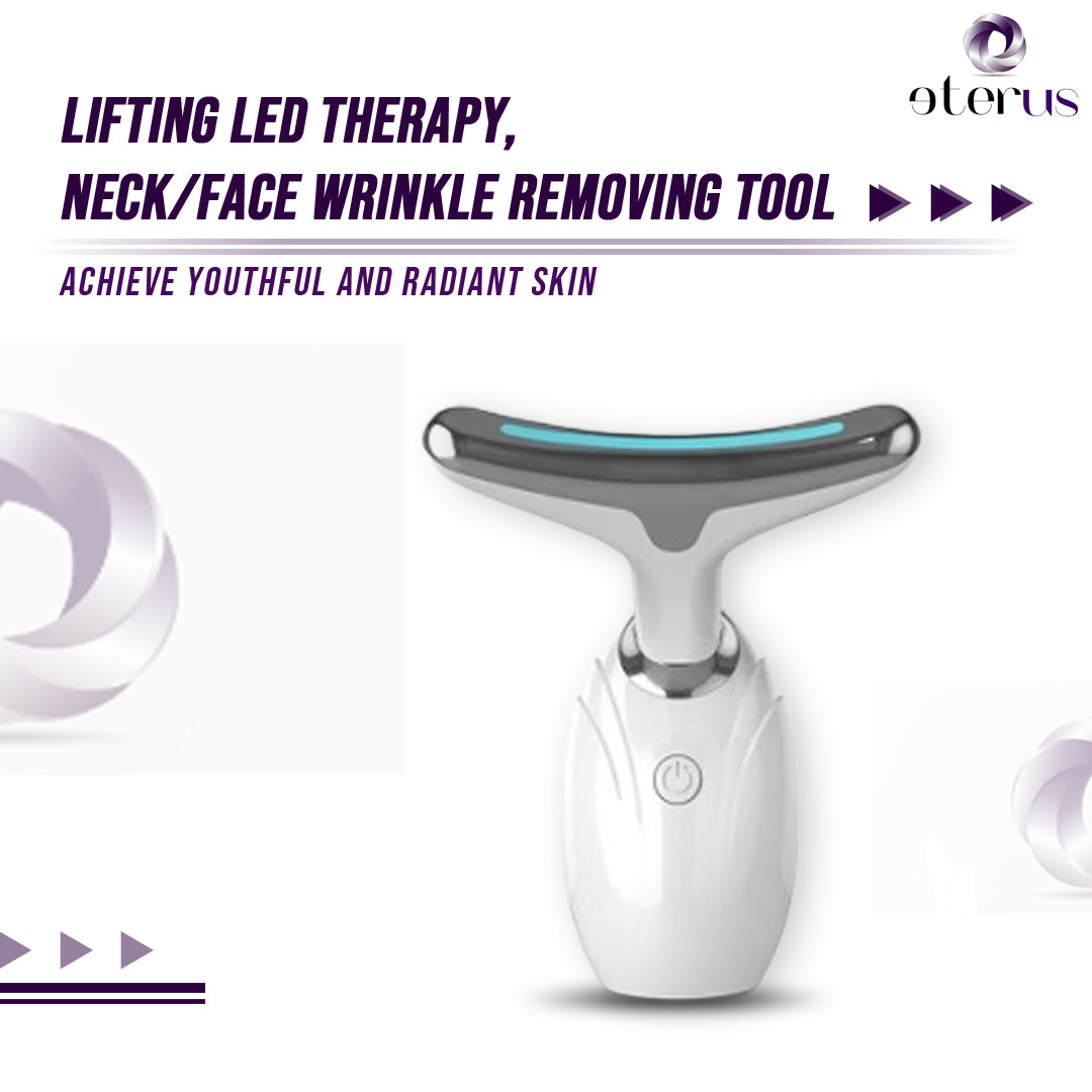 Neck & Face Lifting LED Therapy Device in white and silver, designed for wrinkle reduction and skin rejuvenation.