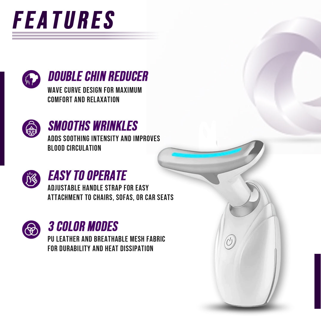 Neck & Face Lifting LED Therapy Device in white and silver, designed for wrinkle reduction and skin rejuvenation.