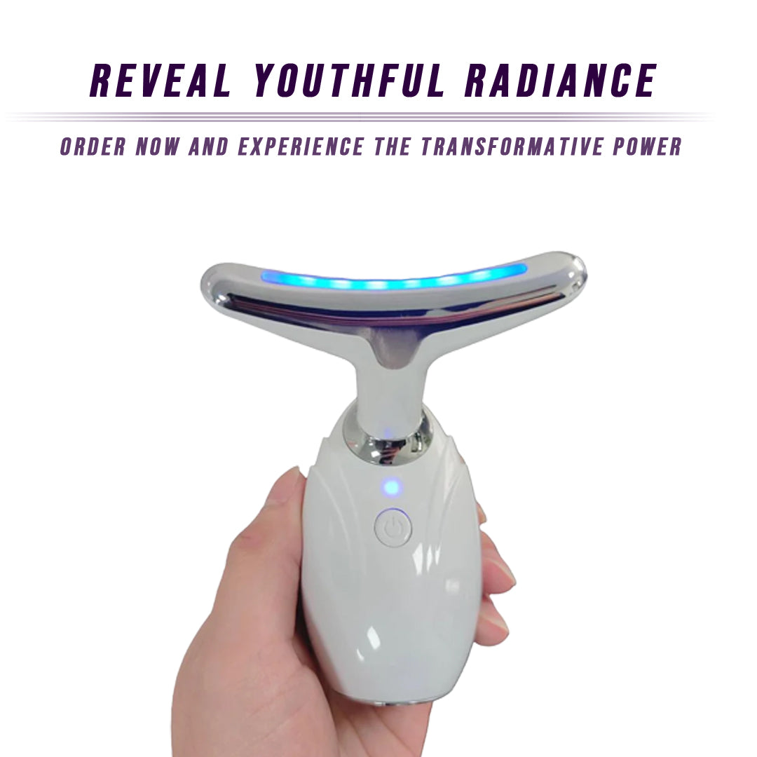 Neck & Face Lifting LED Therapy Device in white and silver, designed for wrinkle reduction and skin rejuvenation.