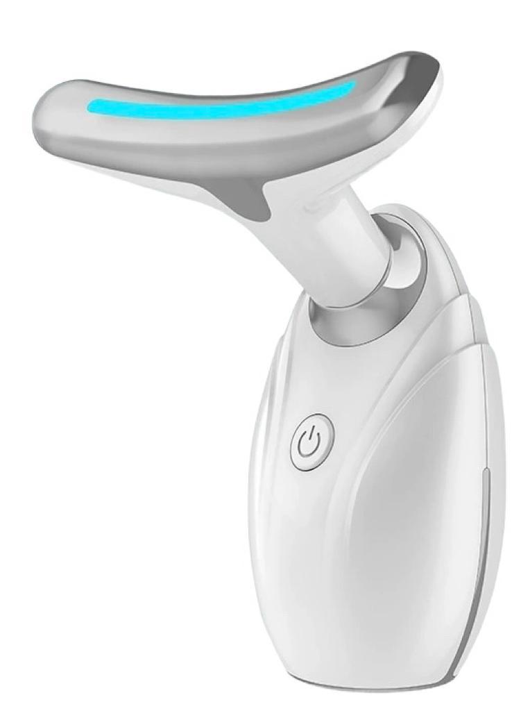 Neck & Face Lifting LED Therapy Device in white and silver, designed for wrinkle reduction and skin rejuvenation.