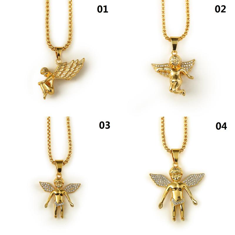 18K Gold Plated Boy Angel and Girl Angels Pendant, showcasing intricate design and gold finish on a 75cm rope chain.