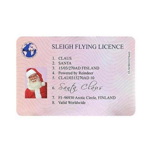 Five colorful Santa Claus Flight Licenses designed for Christmas Eve, featuring festive graphics and a realistic driving license appearance.