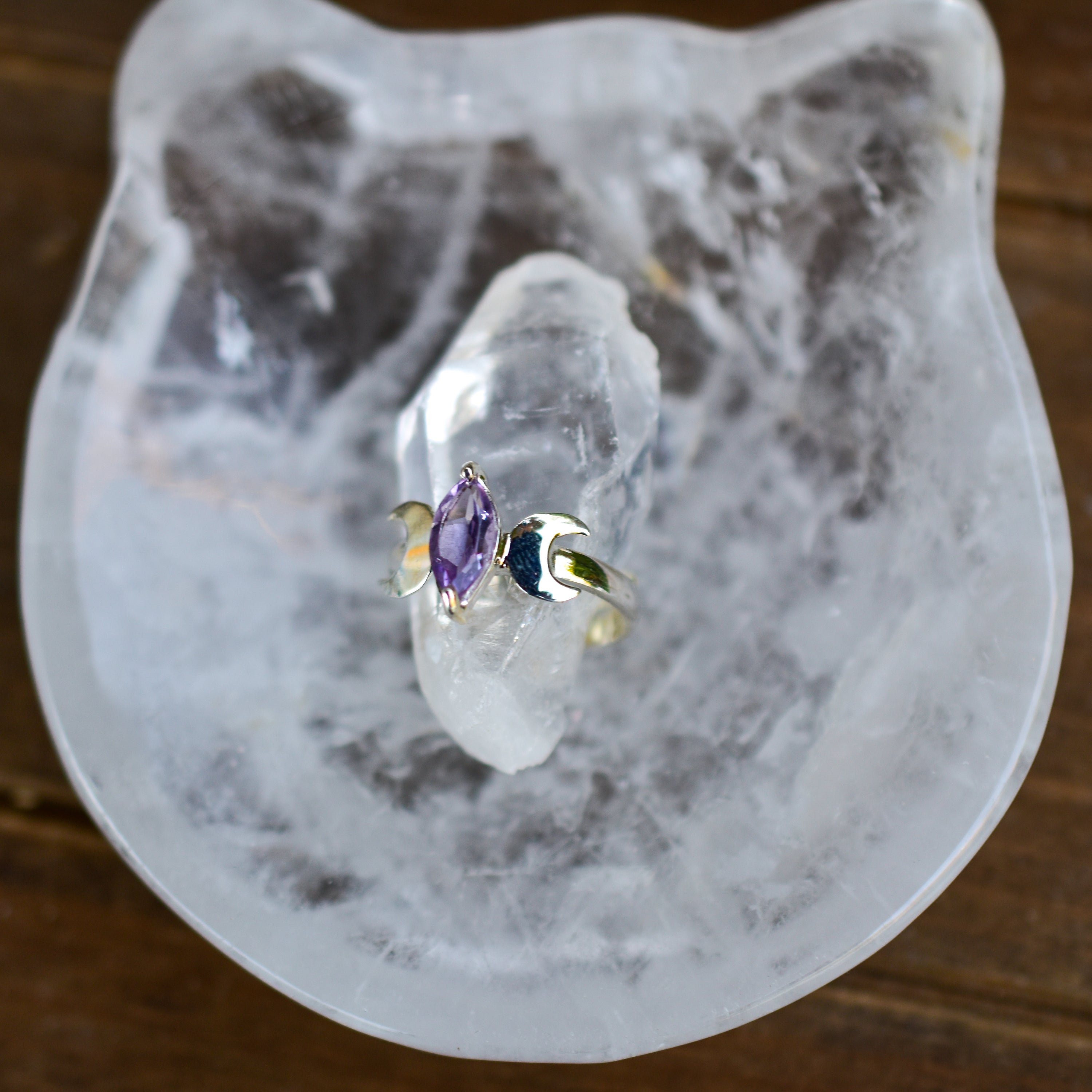 A collection of NEW Crystal Shape Bowls in unique designs including moons, hearts, and cat heads made from Rose Quartz and Quartz.