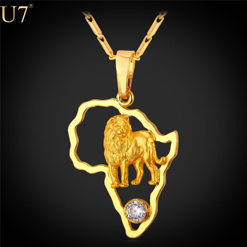 New Gold Lion Necklace for Men featuring a hollow crystal design and 18K gold plating, showcasing elegance and style.