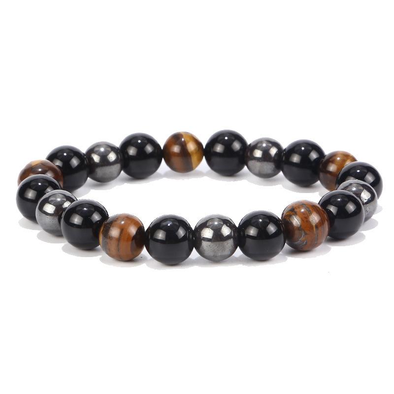 A close-up view of a New High Quality Tiger Eye Stone Bracelet featuring 10mm beads, showcasing its rich golden and brown colors.