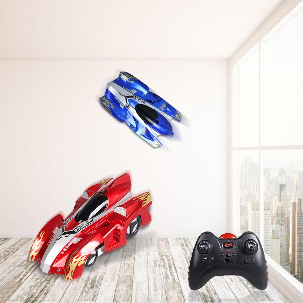 New RC Car Wall Racing Car climbing on a wall, showcasing its innovative design and LED lights.