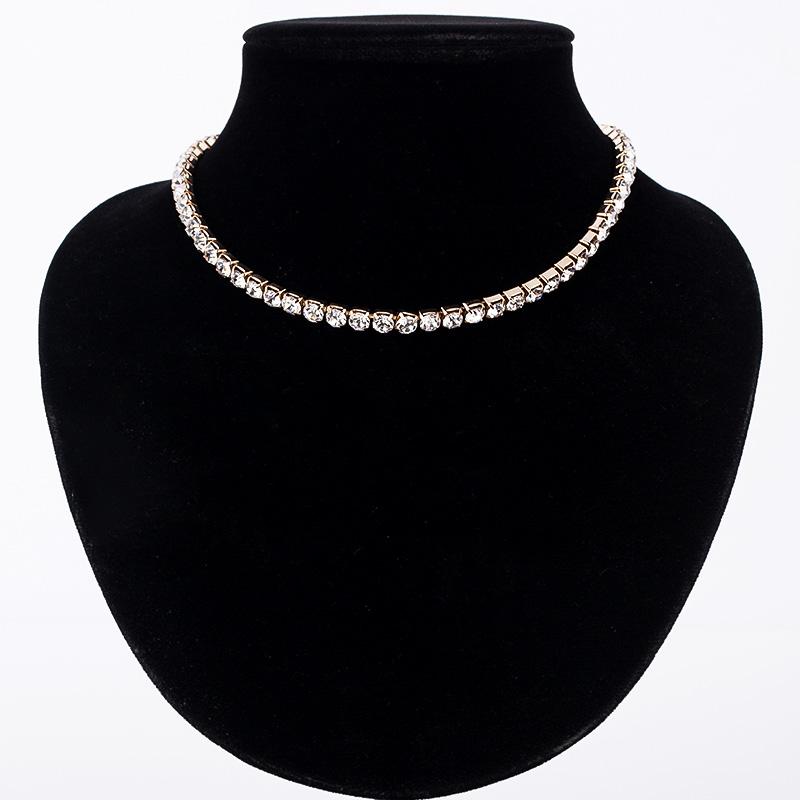 New Women Tennis Crystal Rhinestone Collar Necklace featuring silver plating and sparkling rhinestones, elegantly displayed on a soft background.