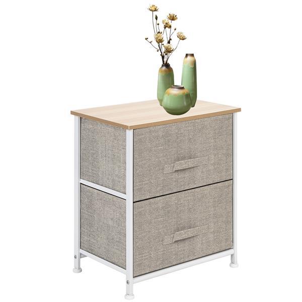 Night Stand End Table with two fabric drawers and sturdy steel frame, featuring a wood top, available in three colors.