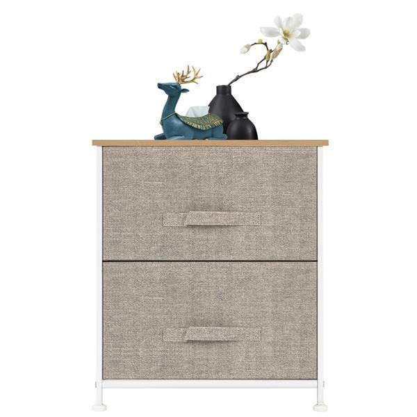 Night Stand End Table with two fabric drawers and sturdy steel frame, featuring a wood top, available in three colors.