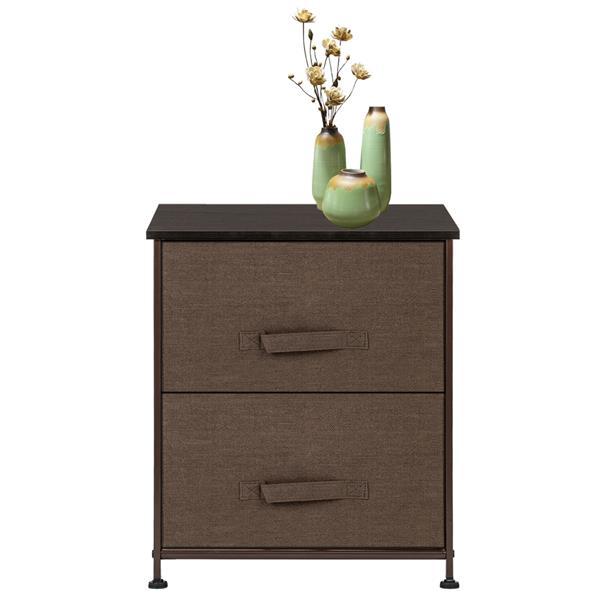 Night Stand End Table with two fabric drawers and sturdy steel frame, featuring a wood top, available in three colors.