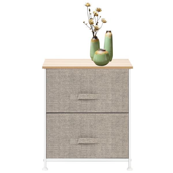 Night Stand End Table with two fabric drawers and sturdy steel frame, featuring a wood top, available in three colors.