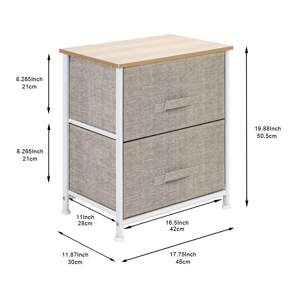 Night Stand End Table with two fabric drawers and sturdy steel frame, featuring a wood top, available in three colors.