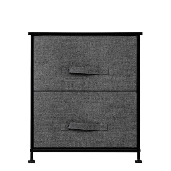 Night Stand End Table with two fabric drawers and sturdy steel frame, featuring a wood top, available in three colors.