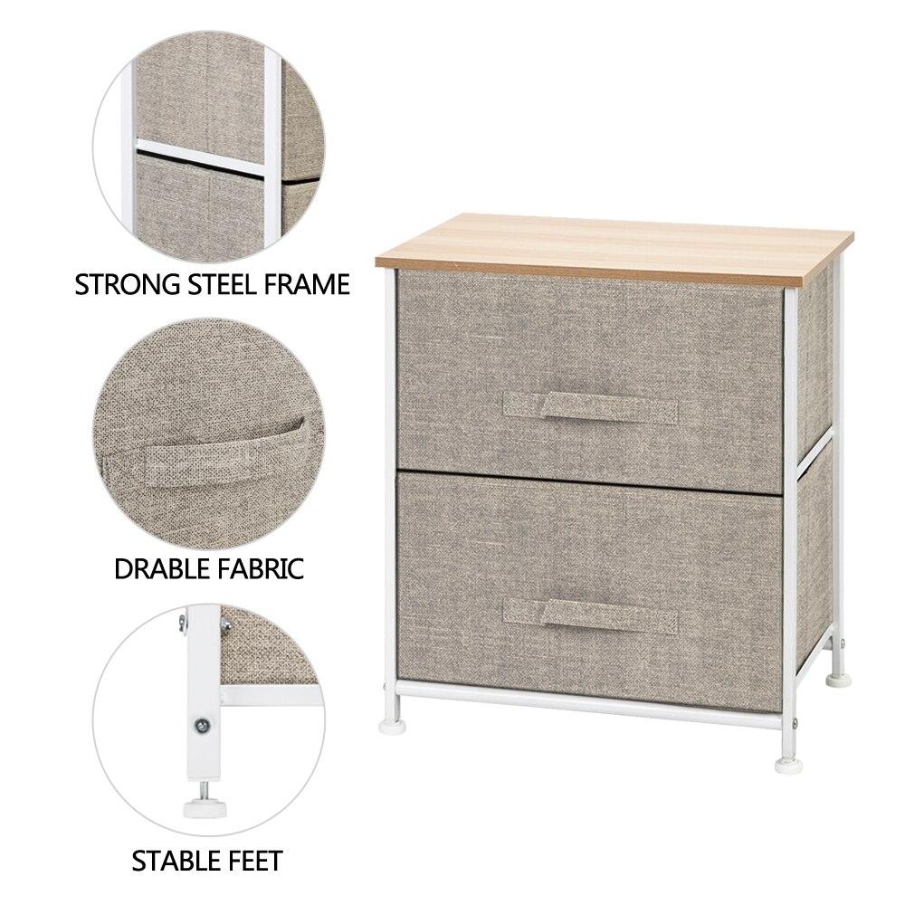 Night Stand End Table with two fabric drawers and sturdy steel frame, featuring a wood top, available in three colors.