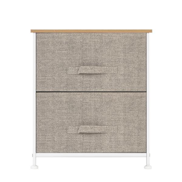 Night Stand End Table with two fabric drawers and sturdy steel frame, featuring a wood top, available in three colors.