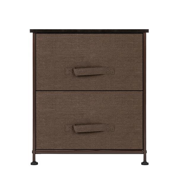 Night Stand End Table with two fabric drawers and sturdy steel frame, featuring a wood top, available in three colors.