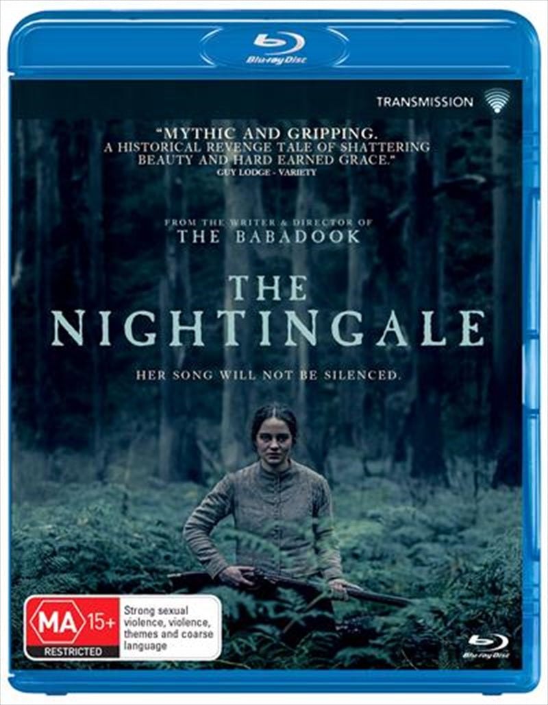 Nightingale Blu-ray cover featuring Clare and the Tasmanian wilderness backdrop.