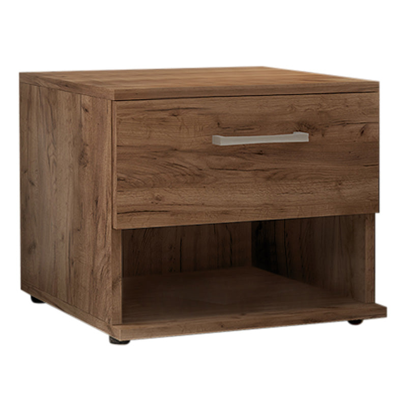 Set of two ANITA nightstands in light walnut finish, showcasing elegant design and practical storage.