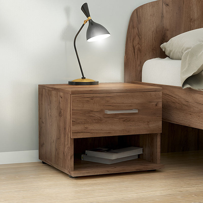 Set of two ANITA nightstands in light walnut finish, showcasing elegant design and practical storage.