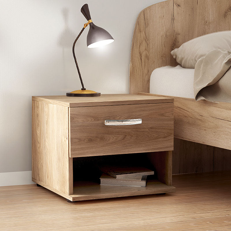 Set of two ANITA nightstands in honey oak finish, featuring a modern design and compact dimensions.