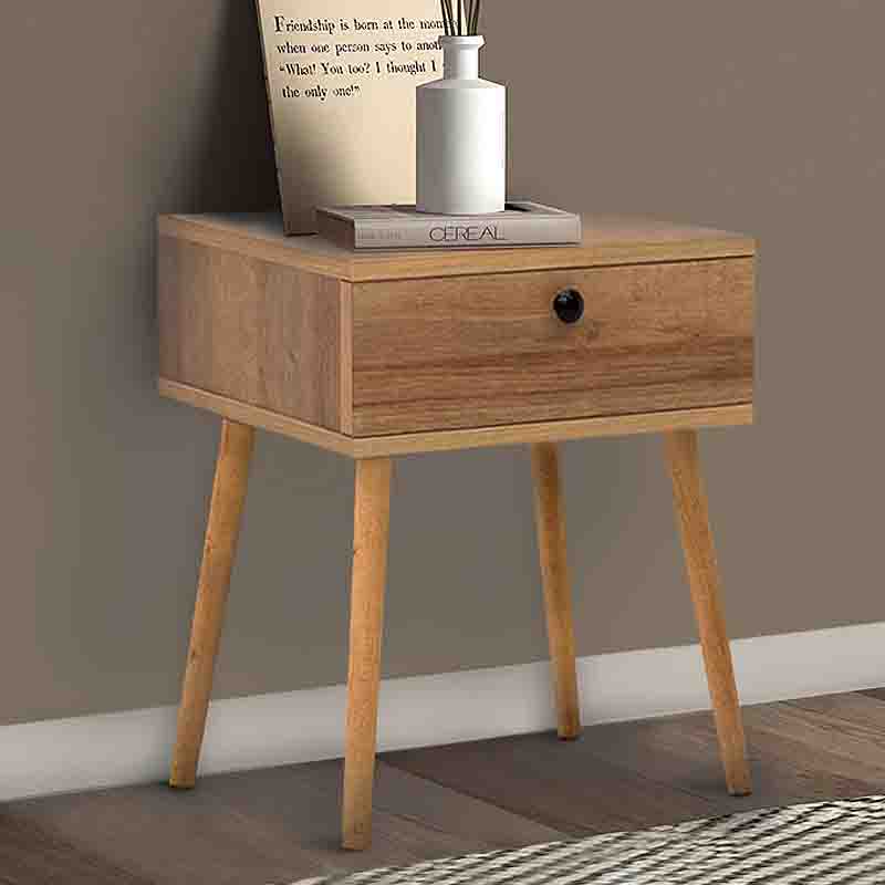 CLARA Pine Oak Nightstand with one drawer, showcasing a stylish melamine finish and compact dimensions.