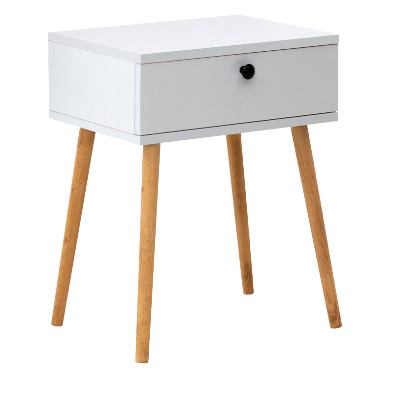 CLARA White Nightstand with one drawer, melamine finish, dimensions 45x35x61 cm, stylish and functional design.