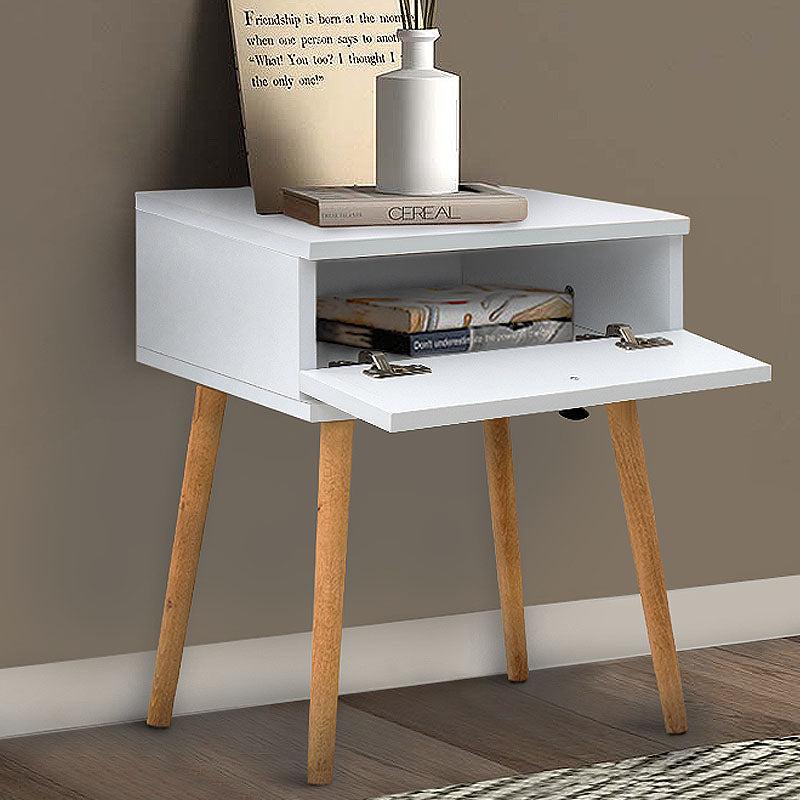 CLARA White Nightstand with one drawer, melamine finish, dimensions 45x35x61 cm, stylish and functional design.