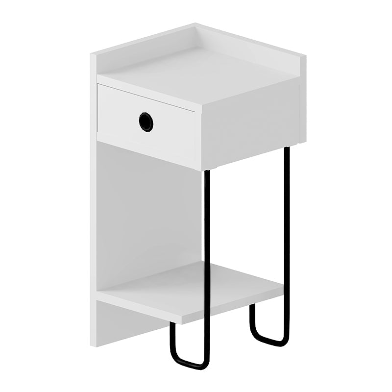 Nightstand COMPLETE White Set featuring a sleek design, made of durable melamine with a white finish, supported by a sturdy metal foot.