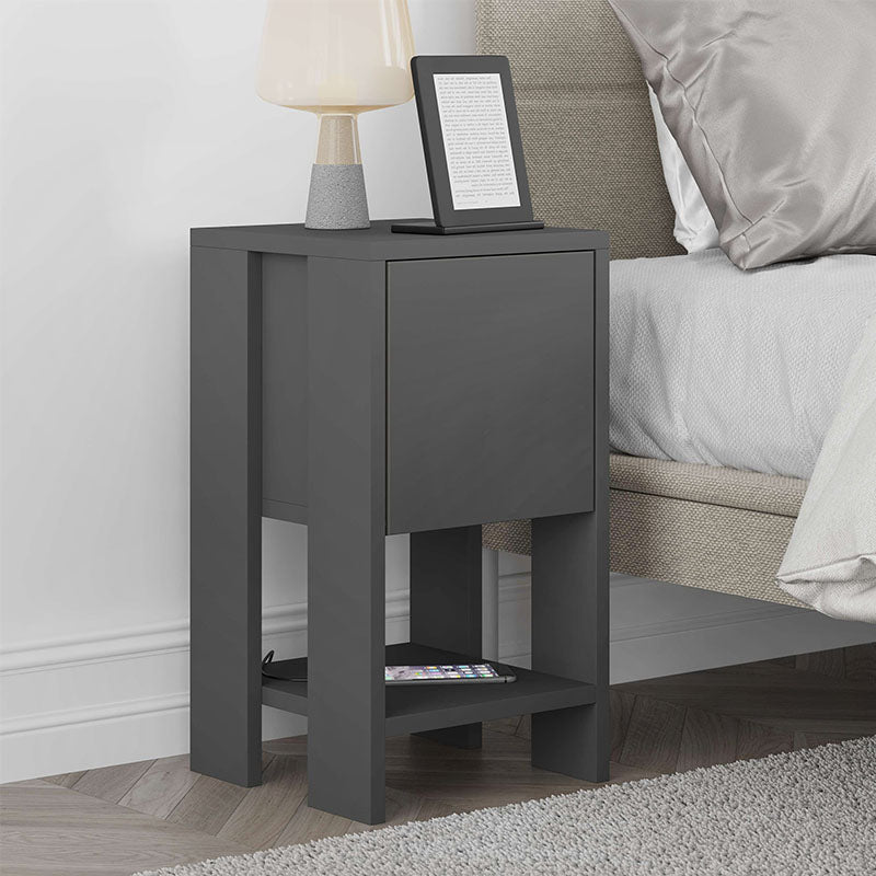 EMILIO Nightstand in anthracite color, featuring a cupboard and shelf, dimensions 30x30x55 cm.