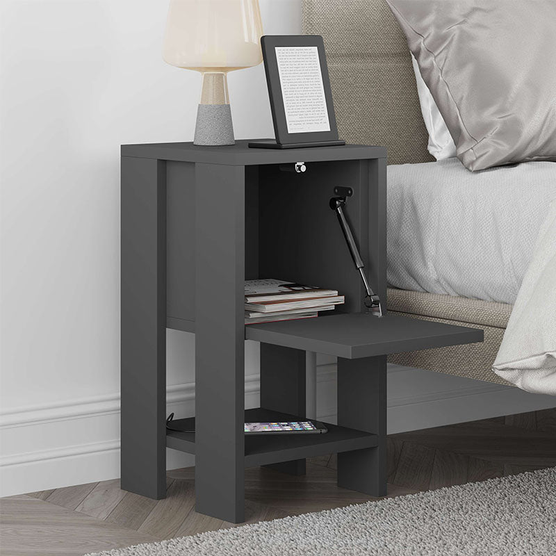 EMILIO Nightstand in anthracite color, featuring a cupboard and shelf, dimensions 30x30x55 cm.