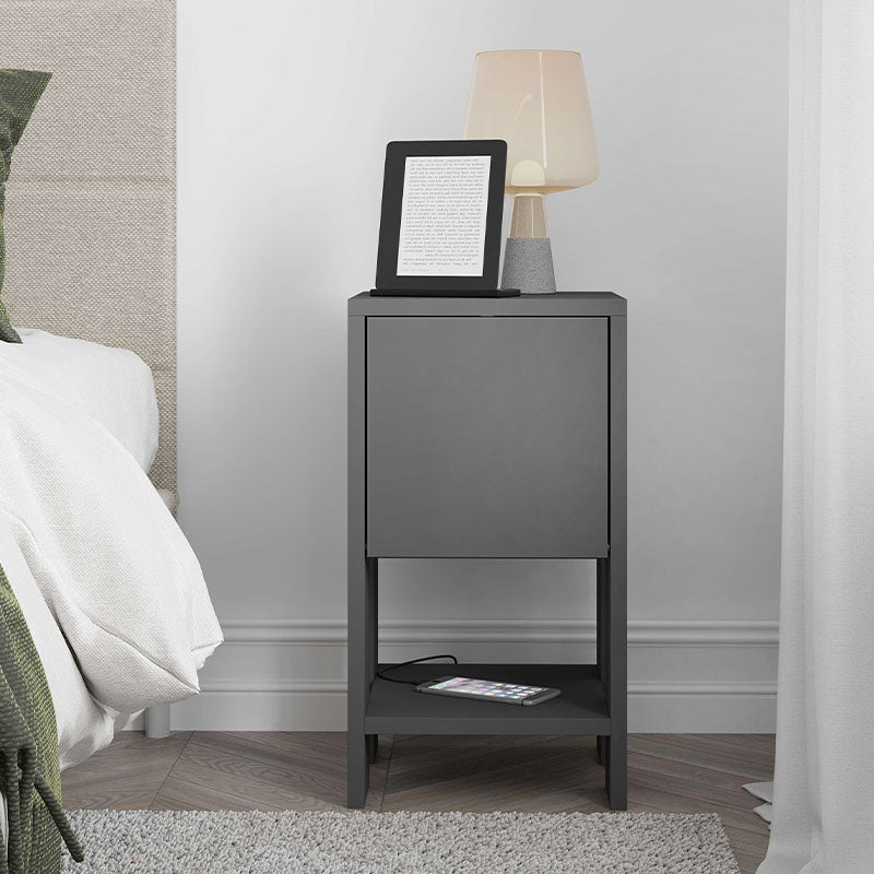 EMILIO Nightstand in anthracite color, featuring a cupboard and shelf, dimensions 30x30x55 cm.