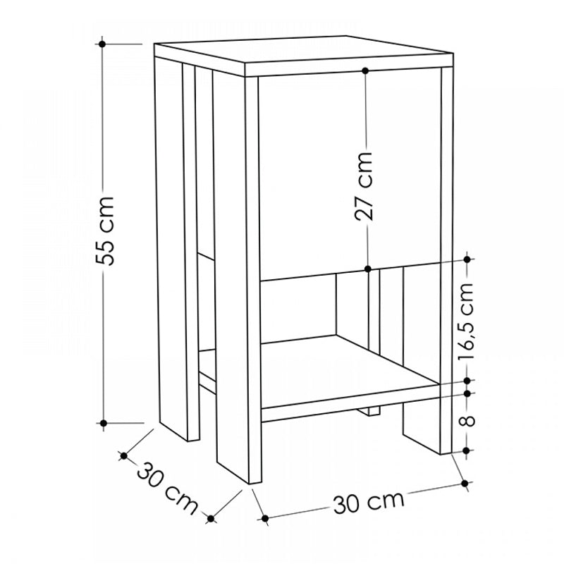 EMILIO Nightstand in anthracite color, featuring a cupboard and shelf, dimensions 30x30x55 cm.