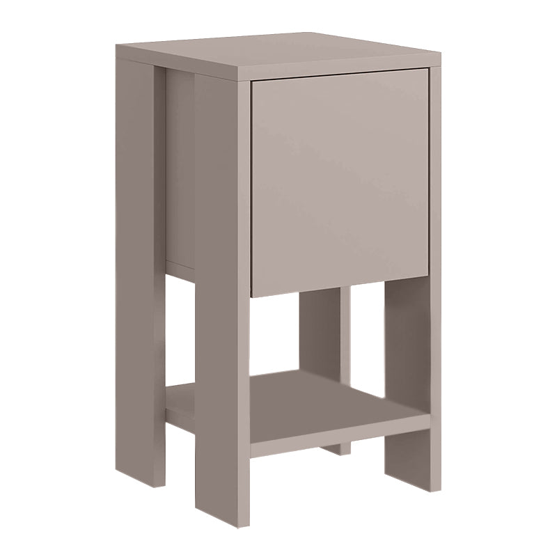 Set of two EMILIO nightstands in light mocha color, featuring a cupboard and shelf, dimensions 30x30x55 cm.