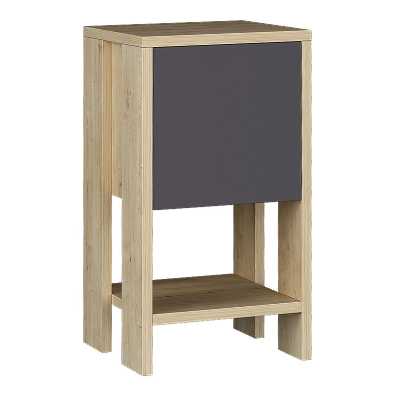 EMILIO Nightstand Set in oak and anthracite, featuring a cupboard and shelf, compact design 30x30x55 cm.