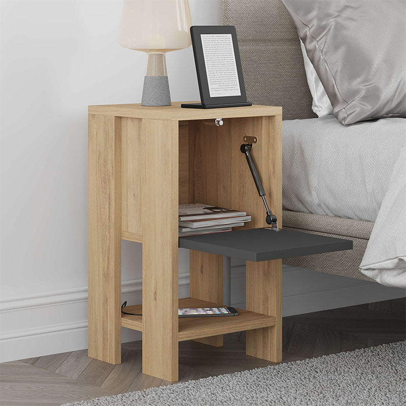 EMILIO Nightstand Set in oak and anthracite, featuring a cupboard and shelf, compact design 30x30x55 cm.