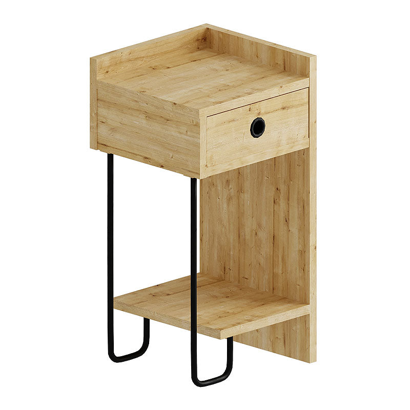 HALF Oak Nightstand with melamine finish and metal foot, measuring 32x30x61 cm, ideal for bedroom or office use.