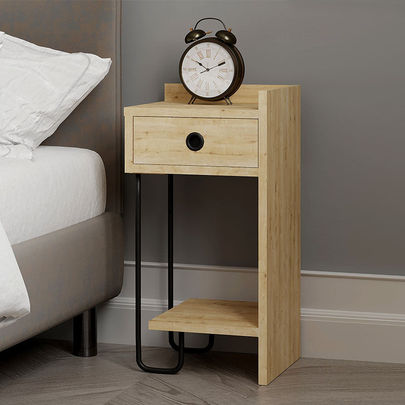 HALF Oak Nightstand with melamine finish and metal foot, measuring 32x30x61 cm, ideal for bedroom or office use.