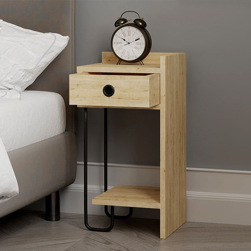 HALF Oak Nightstand with melamine finish and metal foot, measuring 32x30x61 cm, ideal for bedroom or office use.