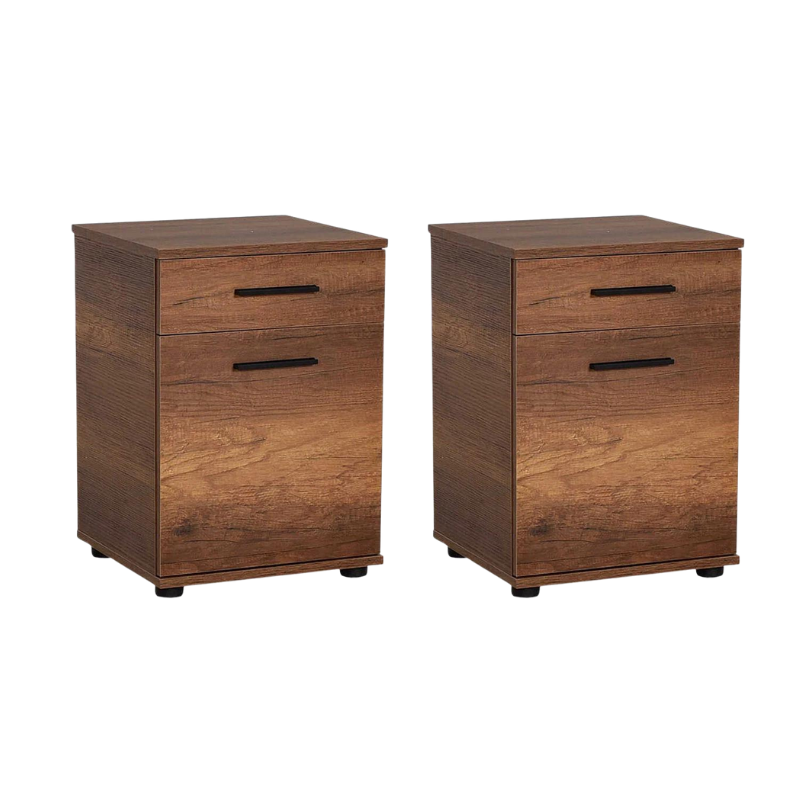 KRAMER Walnut Nightstand set featuring a drawer and cabinet, stylish design, and compact dimensions.