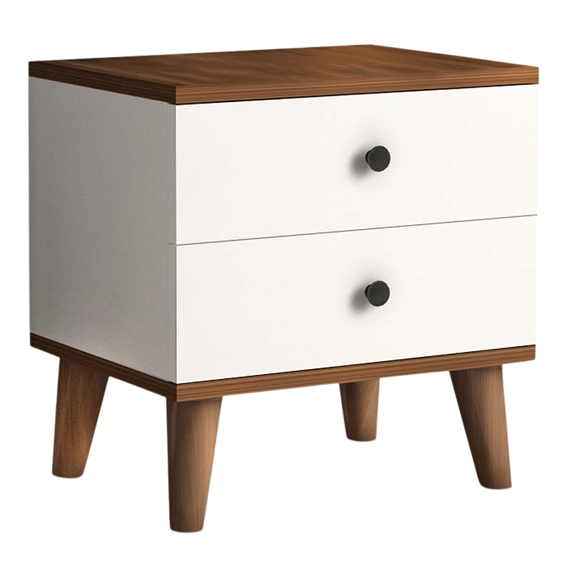 Nightstand LAURA in white and walnut finish, featuring two drawers and modern design, perfect for bedroom use.